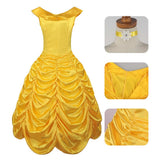 Beauty and the Beast Belle Women Yellow Dress Cosplay Costume Halloween Carnival Party Suit