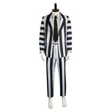 Beetlejuice Betelgeuse Black and White Stripe Suit Cosplay Costume Outfits Halloween Carnival Suit