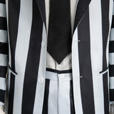 Beetlejuice Betelgeuse Black and White Stripe Suit Cosplay Costume Outfits Halloween Carnival Suit