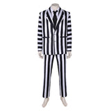 Beetlejuice Betelgeuse Black White Stripe Suit Movie Character Cosplay Costume Outfits Halloween Carnival Suit