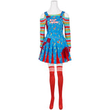 Child's Play Chucky Blue Dress Red Socks Cosplay Costume Halloween Party Suit