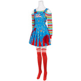 Child's Play Chucky Blue Dress Red Socks Cosplay Costume Halloween Party Suit