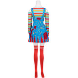 Child's Play Chucky Blue Dress Red Socks Cosplay Costume Halloween Party Suit
