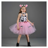 Childrenswear Girls Pink Cow Tutu Skirt Mesh Skirt Cosplay Costume Outfits Halloween Carnival Suit