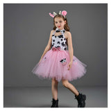Childrenswear Girls Pink Cow Tutu Skirt Mesh Skirt Cosplay Costume Outfits Halloween Carnival Suit