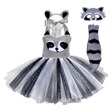 Childrenswear Girls Raccoon Grey Tutu Skirt Mesh Skirt Cosplay Costume Outfits Halloween Carnival Suit