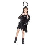 Childrenswear Kids Children Girls Black Angel Dress Cosplay Costume Outfits Halloween Carnival Suit