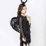 Childrenswear Kids Children Girls Black Angel Dress Cosplay Costume Outfits Halloween Carnival Suit
