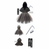 Childrenswear Kids Children Reaper of Death Girls Black Dress Halloween Cosplay Costume Outfits