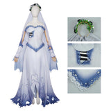 Corpse Bride Emily Women White and Blue Dress Cosplay Costume Halloween Carnival Party Suit