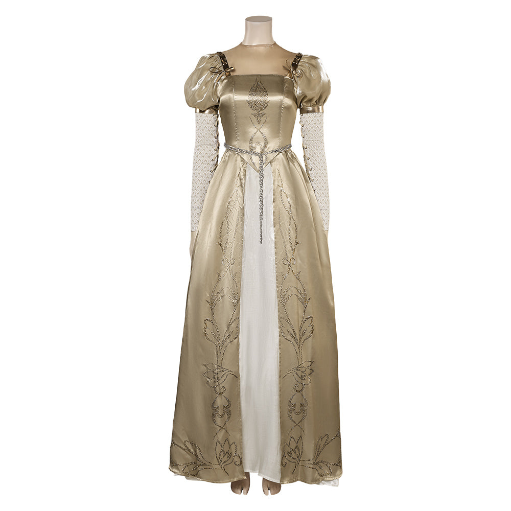 Damsel Princess Elodie Gold Gown Dress Cosplay Costume Outfits Hallowe