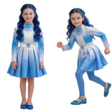 Descendants Evie Kids Children Blue Dress Cosplay Costume Halloween Carnival Party Suit