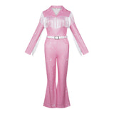 Dolly Parton Pink Fringe Set Cosplay Costume Halloween Carnival Party Suit
