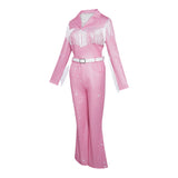 Dolly Parton Pink Fringe Set Cosplay Costume Halloween Carnival Party Suit