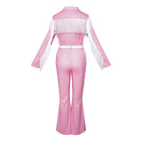 Dolly Parton Pink Fringe Set Cosplay Costume Halloween Carnival Party Suit