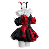 Female Red and Black Clown Suit Dress Cosplay Costume Halloween Carnival Party Suit
