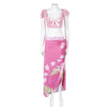 Final Fantasy VII Rebirth Aerith Printed Pink Beach Dress Set Cosplay Costume Outfits Halloween Carnival Suit