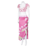 Final Fantasy VII Rebirth Aerith Printed Pink Beach Dress Set Cosplay Costume Outfits Halloween Carnival Suit