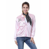 Grease Pink Ladies Cosplay Jacket Adult Women Satin Coat With  Neckscarf Costume Retro Fancy Jacket Halloween Carnival Party Suit