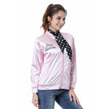 Grease Pink Ladies Cosplay Jacket Adult Women Satin Coat With  Neckscarf Costume Retro Fancy Jacket Halloween Carnival Party Suit