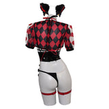 Harley Quinn Original Red and Black Squares Lingerie for Women Cosplay Costume Outfits Halloween Carnival Suit