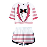 Hazbin Hotel Angel Dust Original Pink Sexy Cropped Tee T-shirt Set Cosplay Costume Outfits Halloween Carnival Suit