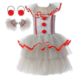IT Horror Movie Pennywise Girl Kids Children Show Mesh Dress Cosplay Costume Outfits Halloween Carnival Suit