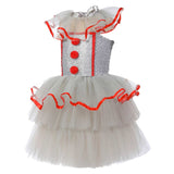 IT Horror Movie Pennywise Girl Kids Children Show Mesh Dress Cosplay Costume Outfits Halloween Carnival Suit