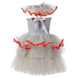 IT Horror Movie Pennywise Girl Kids Children Show Mesh Dress Cosplay Costume Outfits Halloween Carnival Suit