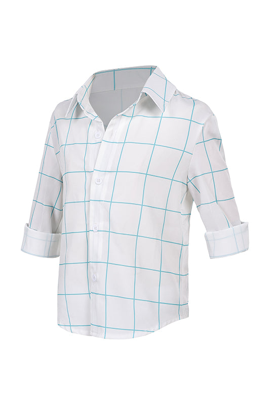 jinu dress shirt Jinu Cosplay Blue Plaid Printed Shirt For Adult Man Halloween Carnival Cosplaysky.ca
