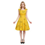 La La Land Mia Women Yellow Printed Dress Cosplay Costume Halloween Carnival Party Suit