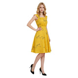 La La Land Mia Women Yellow Printed Dress Cosplay Costume Halloween Carnival Party Suit