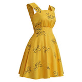 La La Land Mia Women Yellow Printed Dress Cosplay Costume Halloween Carnival Party Suit