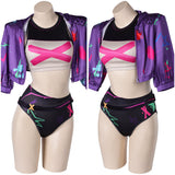League of Legends Arcane Costume Jinx Cosplay Purple Swimsuit For Adult Female Halloween Carnival Suit