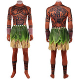 Moana Live-action Maui  Brown Jumpsuit with Grass Skirt Cosplay Costume Halloween Carnival Party Suit