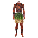 Moana Live-action Maui  Brown Jumpsuit with Grass Skirt Cosplay Costume Halloween Carnival Party Suit