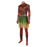 Moana Live-action Maui  Brown Jumpsuit with Grass Skirt Cosplay Costume Halloween Carnival Party Suit