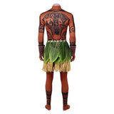 Moana Live-action Maui  Brown Jumpsuit with Grass Skirt Cosplay Costume Halloween Carnival Party Suit