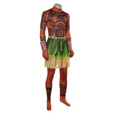 Moana Live-action Maui  Brown Jumpsuit with Grass Skirt Cosplay Costume Halloween Carnival Party Suit