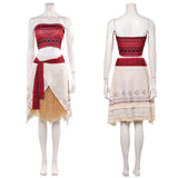 Moana Women Red Top With Grass Skirt Cosplay Costume Halloween Carnival Party Suit