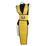 Mortal Kombat Scorpion Gender-swapped Women Yellow Qipao Cosplay Costume Halloween Carnival Party Suit