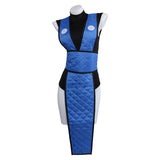 Mortal Kombat Sub Zero Gender-swapped Women Blue Qipao Cosplay Costume Halloween Carnival Party Suit