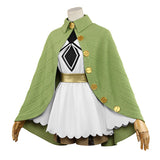 Mushoku Tensei Sylphiette Women White Dress with Green Cape Cosplay Costume Halloween Carnival Party Suit