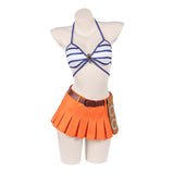 One Piece Nami Blue Bra Orange Dress Cosplay Costume Halloween Carnival Party Suit