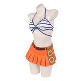 One Piece Nami Blue Bra Orange Dress Cosplay Costume Halloween Carnival Party Suit
