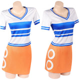 One Piece Nami Women Blue and White Striped Outfit Cosplay Costume Halloween Carnival Party Suit