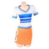 One Piece Nami Women Blue and White Striped Outfit Cosplay Costume Halloween Carnival Party Suit