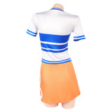 One Piece Nami Women Blue and White Striped Outfit Cosplay Costume Halloween Carnival Party Suit