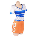 One Piece Nami Women Blue and White Striped Outfit Cosplay Costume Halloween Carnival Party Suit