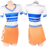 One Piece Nami Women Blue and White Striped Outfit Cosplay Costume Halloween Carnival Party Suit